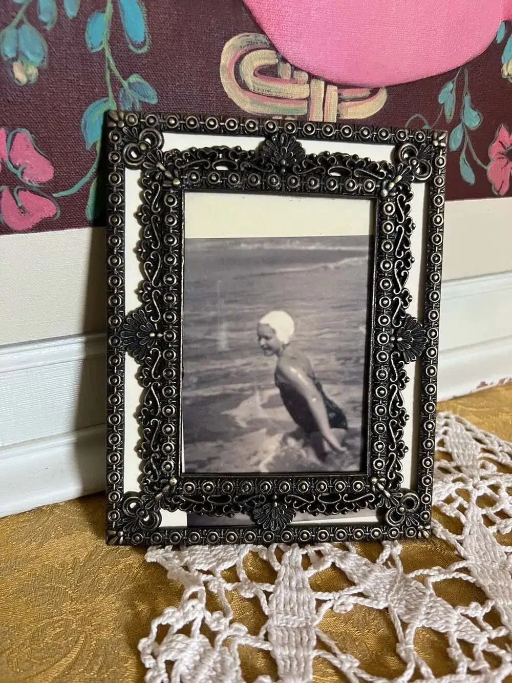Vintage Ornate Filigree Bronze Tone Metal Picture Frame